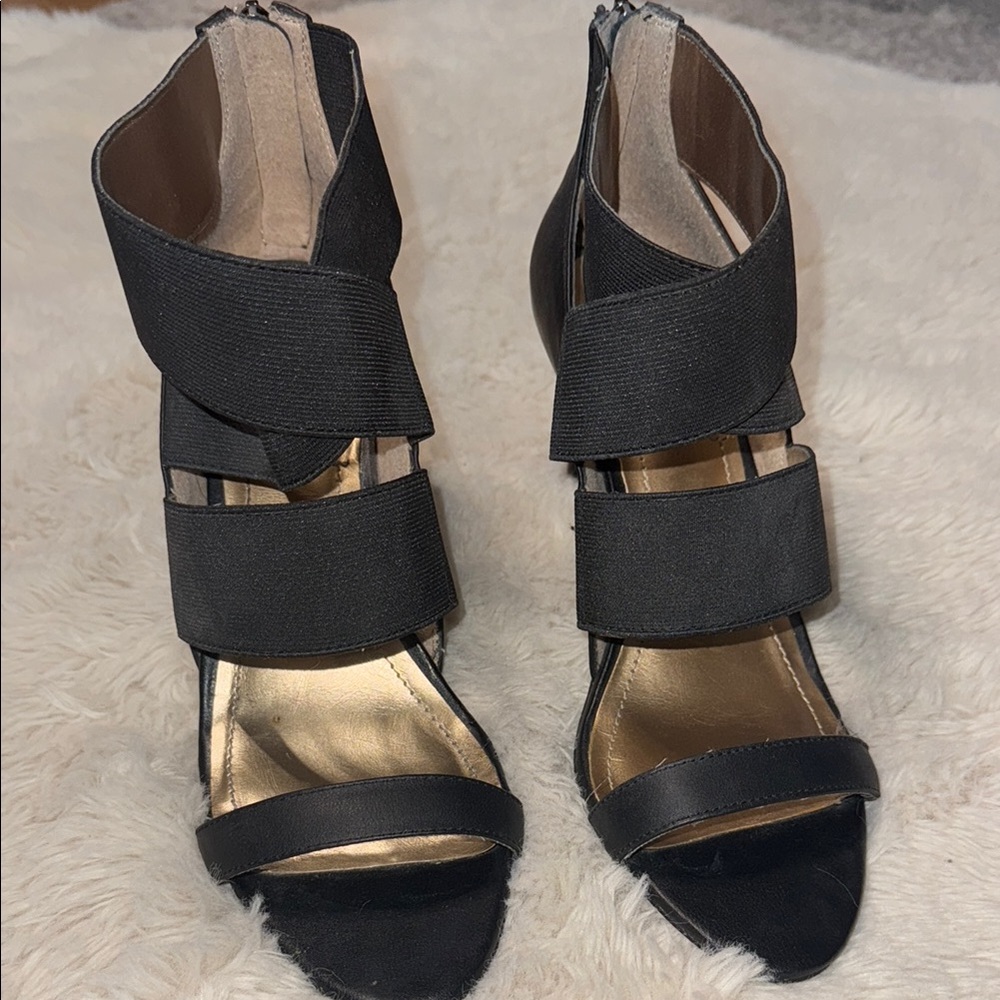 BCBG Black Strap Heel w/zipper back
